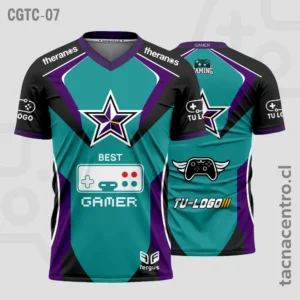 Camisetas Gamer Negro con morado y turquesa