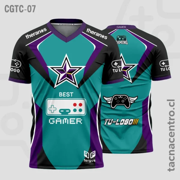 Camisetas Gamer Negro con morado y turquesa 1 Camisetas Gamer Negro con morado y turquesa