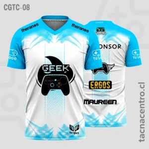 Camisetas Gamer Blanco con celeste