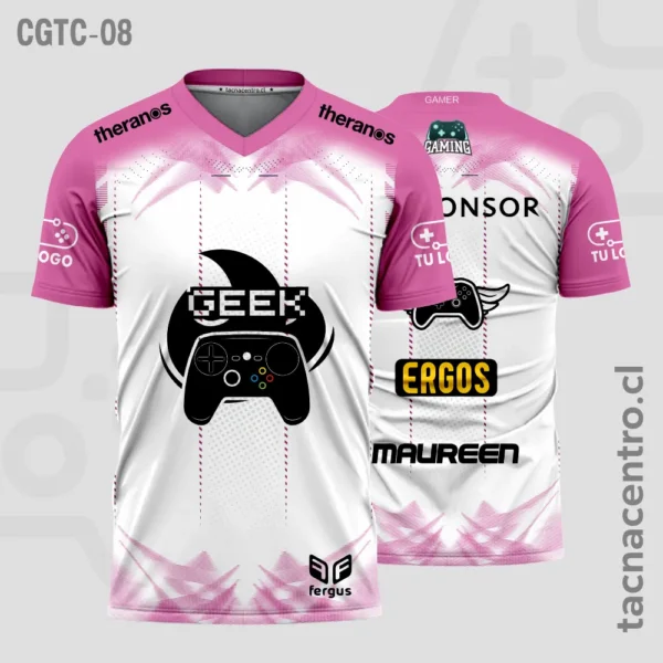 Camisetas Gamer Blanco con verde 2 Camisetas Gamer Blanco con rosado