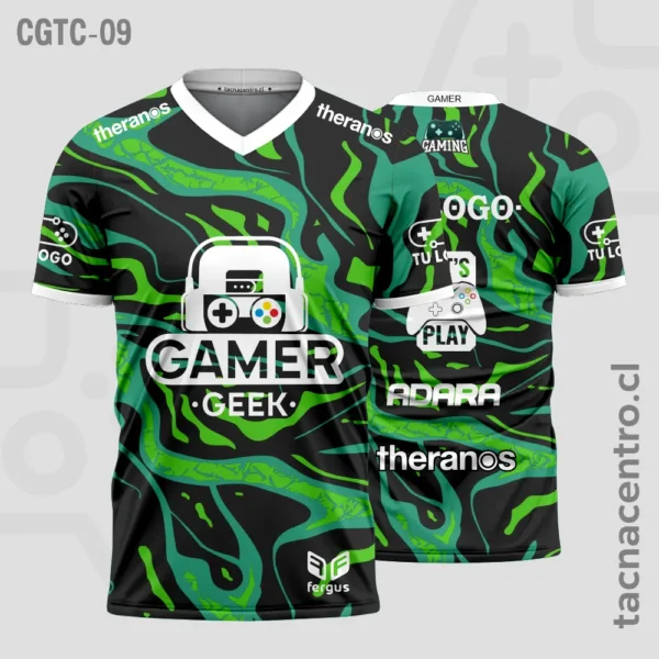 Camisetas Gamer Negro con celeste 3 Camisetas Gamer Negro con verde