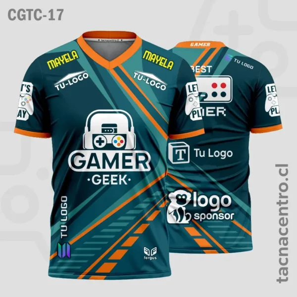 Camisetas Gamer Azul con verde 2 Camisetas Gamer verde con naranja