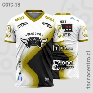 Camisetas Gamer Blanco con dorado y negro