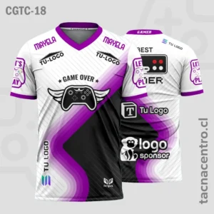 Camisetas Gamer Blanco con morado y negro