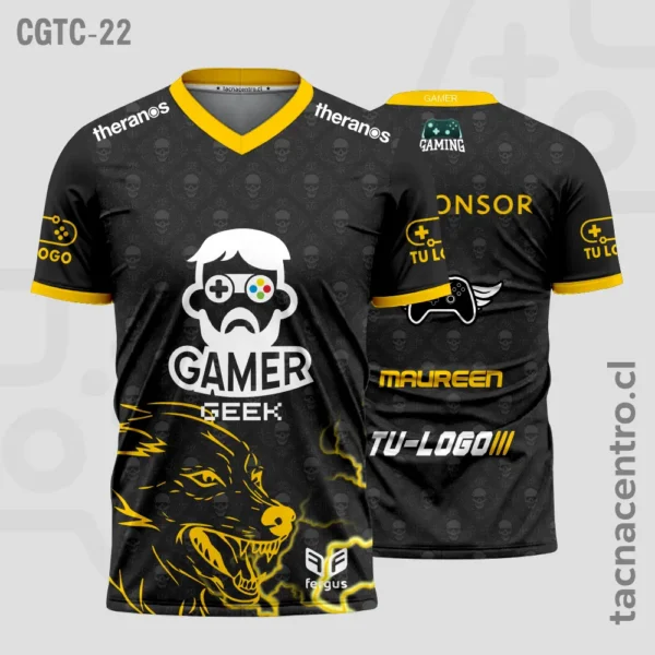 Camisetas Gamer Blanco con ribetes celestes 2 Camisetas Gamer negro con amarillo