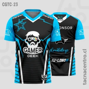 Camisetas Gamer Negro con celeste