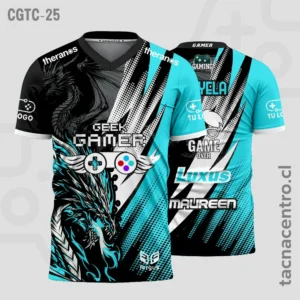 Camisetas Gamer Negro con celeste