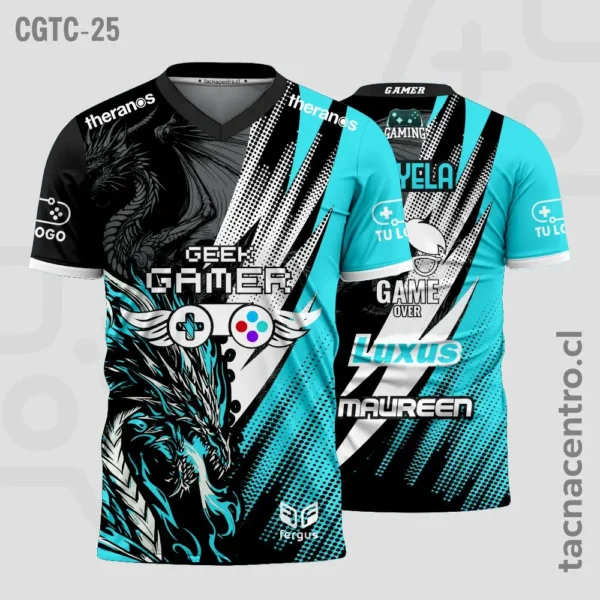 Camisetas Gamer Negro con rojo 3 Camisetas Gamer Negro con celeste