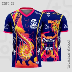 Camisetas Gamer Azul con ribetes rosados
