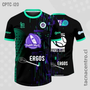Camisetas de Padel negras y ribetes celestes