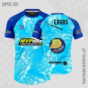 Camisetas de Padel celeste y mangas azul