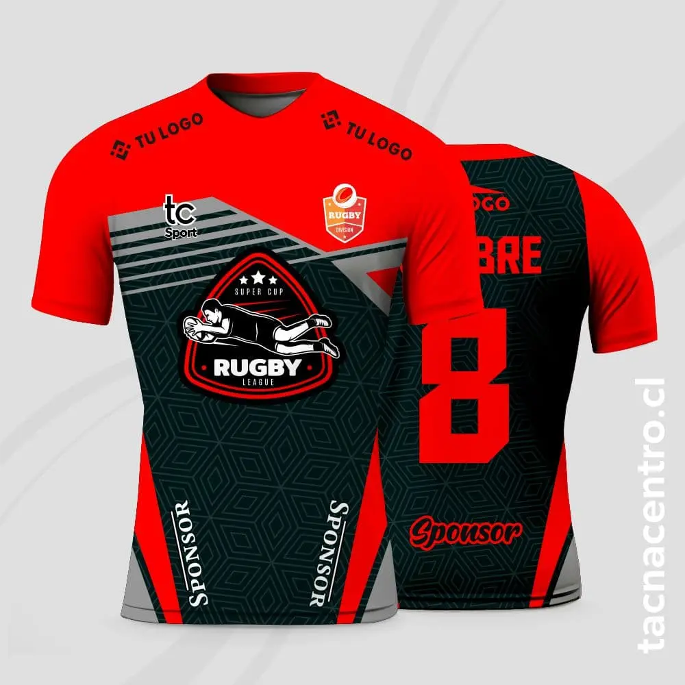 Camisetas de Rugby Negro con rojo