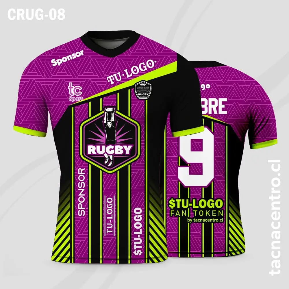Camisetas de Rugby Morado con negro y verde