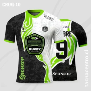 Camisetas de Rugby Negro con blanco y verde