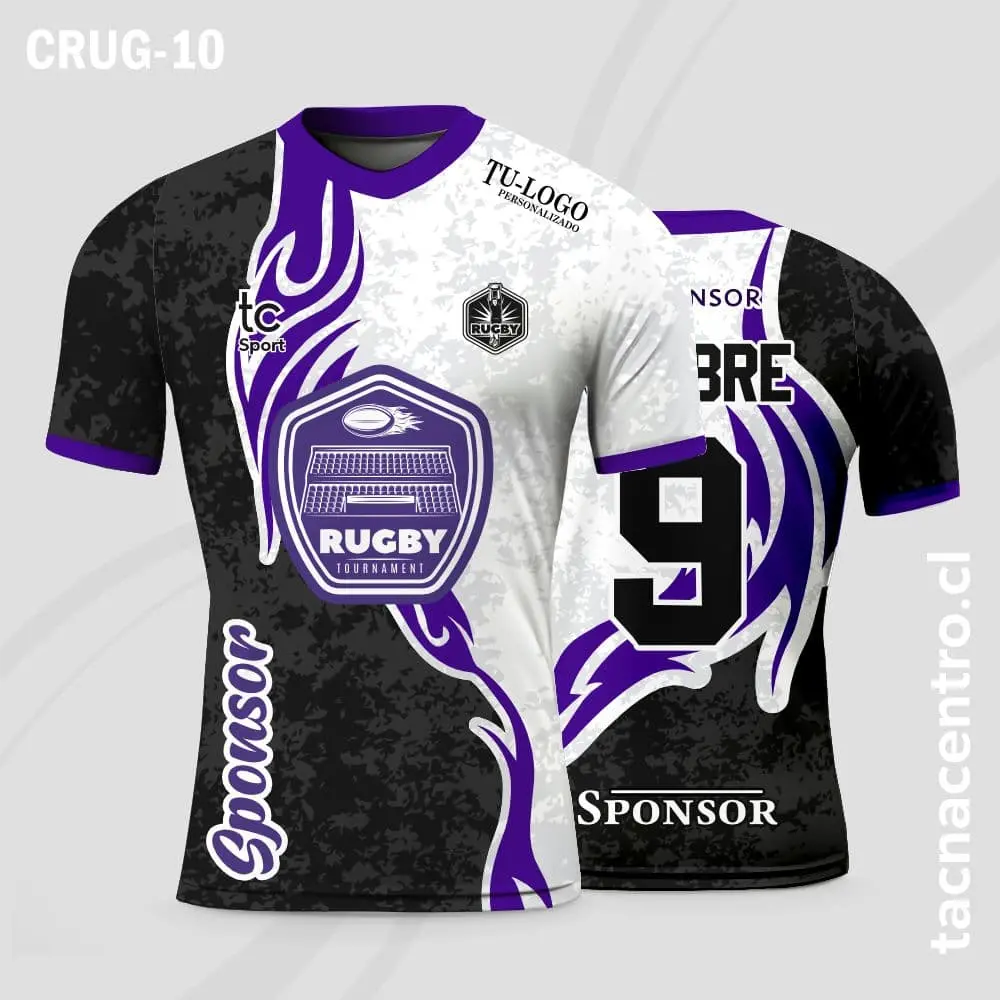 Camisetas de Rugby Negro con blanco y lila