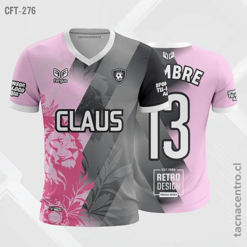 Camiseta de Futbol Plomo y rosado