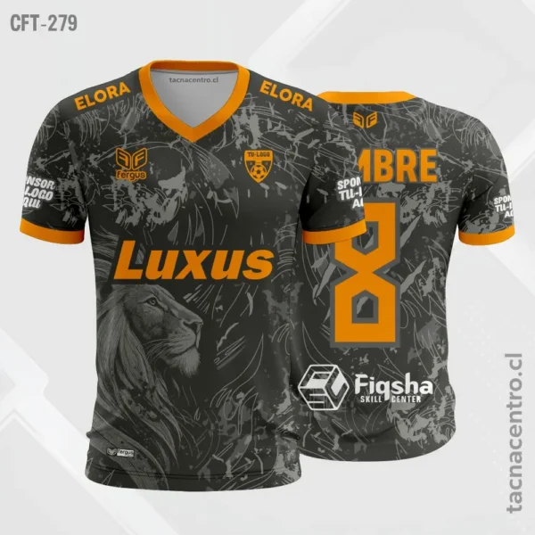 Camiseta de Futbol Plomo ribetes naranja 1 Camiseta de Futbol Plomo ribetes naranja