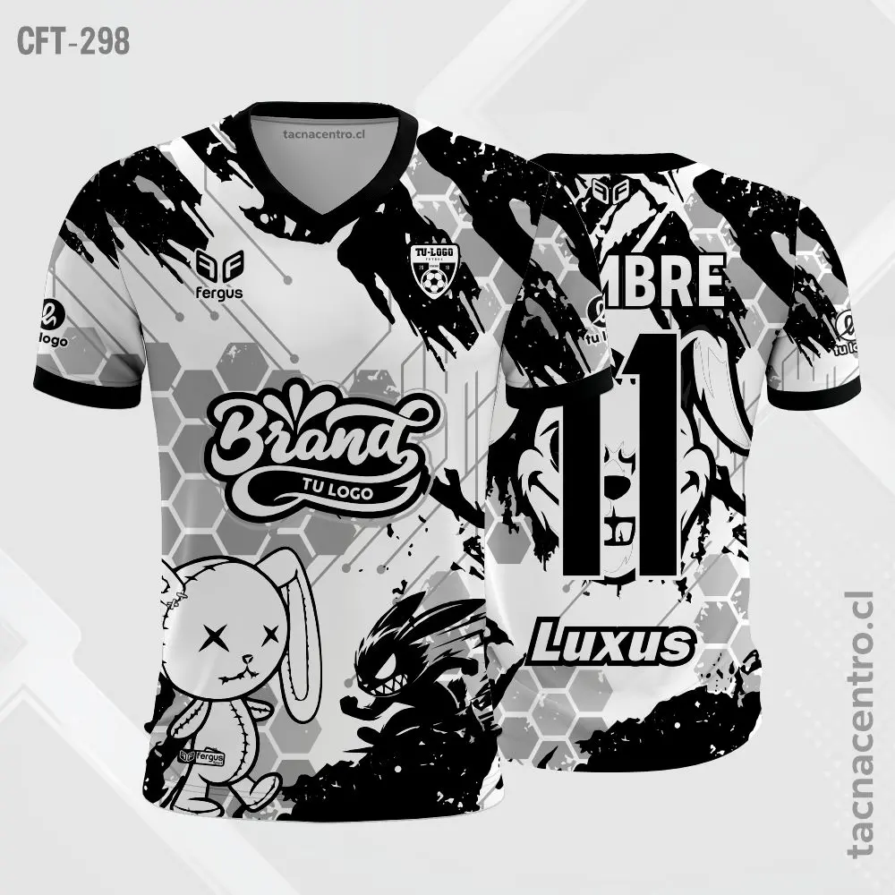 Camiseta de Futbol Blanco gris y negro