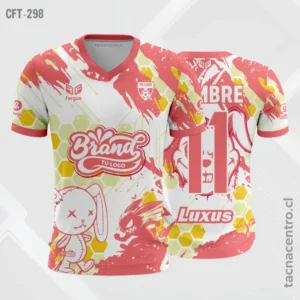 Camisetas de Fútbol Personalizadas: Diseño Gratis 16 Camiseta de Futbol Blanco rosado y amarillo