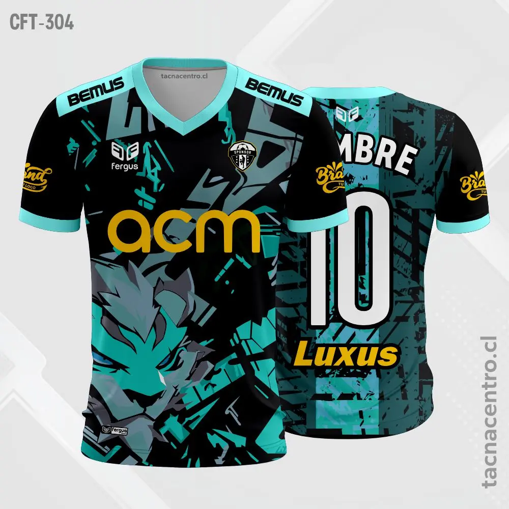 Camiseta de Futbol Negro y turquesa