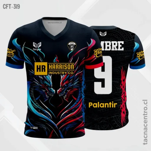 Camiseta de Futbol Negro dragon azul y rojo