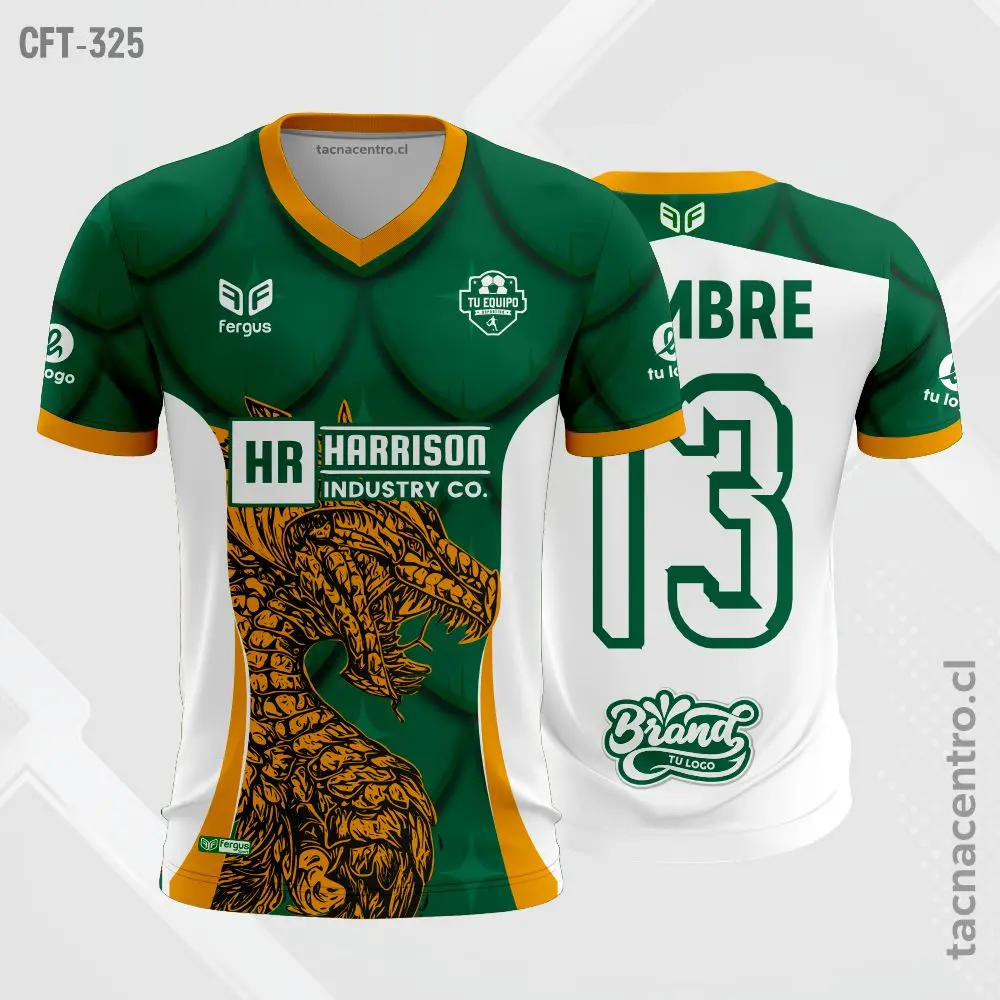 Camiseta de Futbol Verde con naranja y blanco