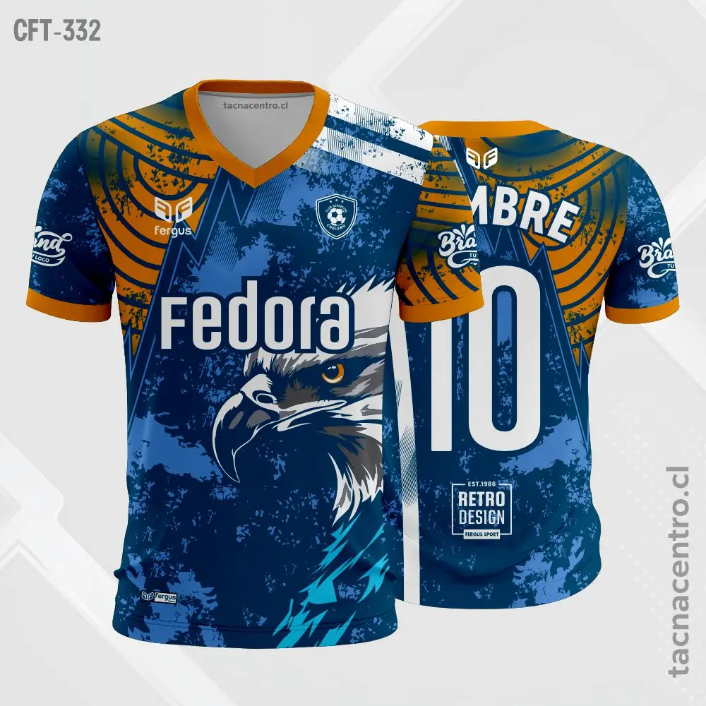 Camiseta de Futbol Azul con naranja