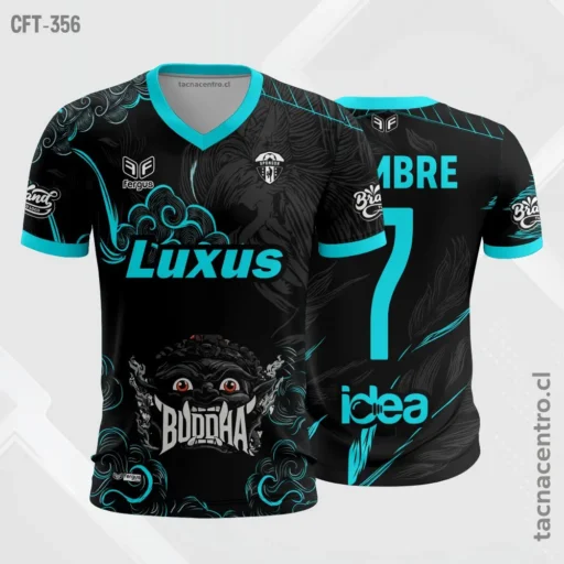 Camiseta de Futbol Negro ribetes celestes