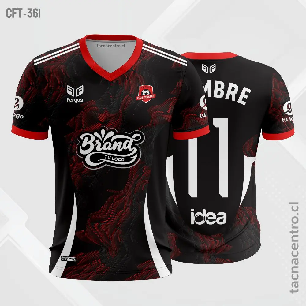 Camiseta de Futbol Negro con rojo