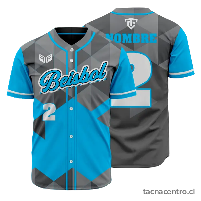 camiseta de beisbol celeste y gris