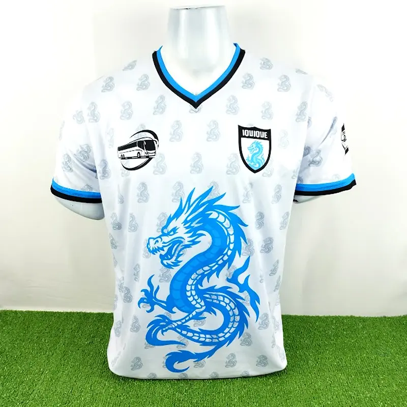 camisetas de futbol blancas con dragon celeste