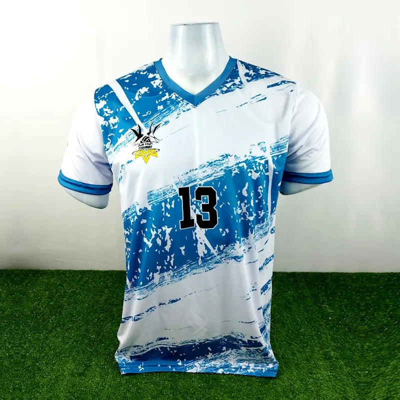Camisetas de Futbol Celestes Personalizadas 27 camisetas de futbol celestes con franja blanca