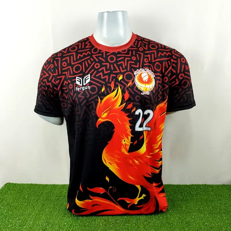 Camisetas de Futbol Negras Personalizadas 25 camisetas de futbol negras con fenix neranja