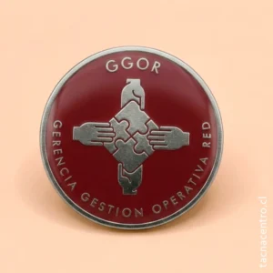 pines esmaltados con bordes plateados y resinado forma redonda para institucion