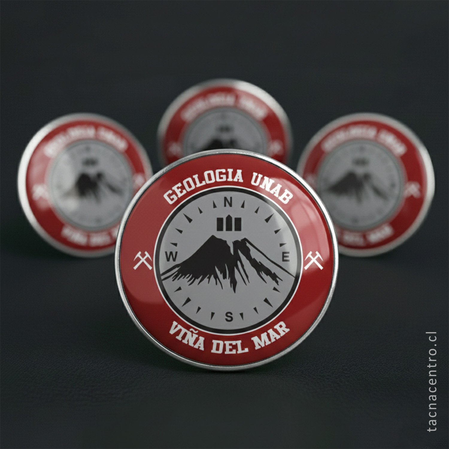 foto de pines personalizados con resina realizados para clientes de chile colegio unab