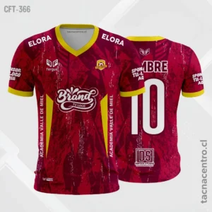 Camiseta de Futbol guinda y ribetes naranjas