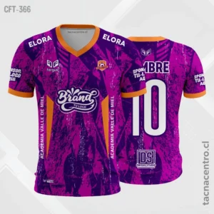 Camiseta de Futbol Lila y ribetes naranjas