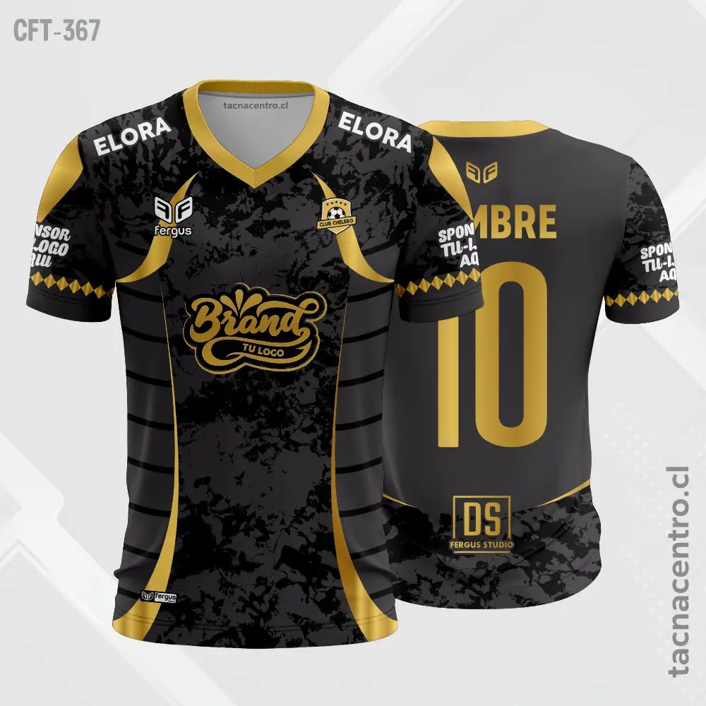 Camiseta de Futbol Verde y ribetes dorados 3 Camiseta de Futbol negro y ribetes dorados