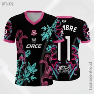Camiseta de Futbol Negro con fucsia y turquesa