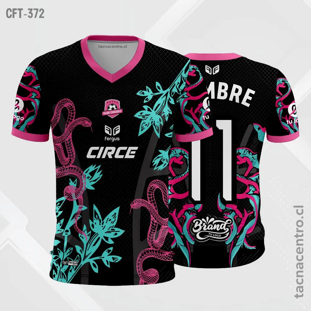 Camiseta de Futbol Negro con fucsia y turquesa 1 Camiseta de Futbol Negro con fucsia y turquesa