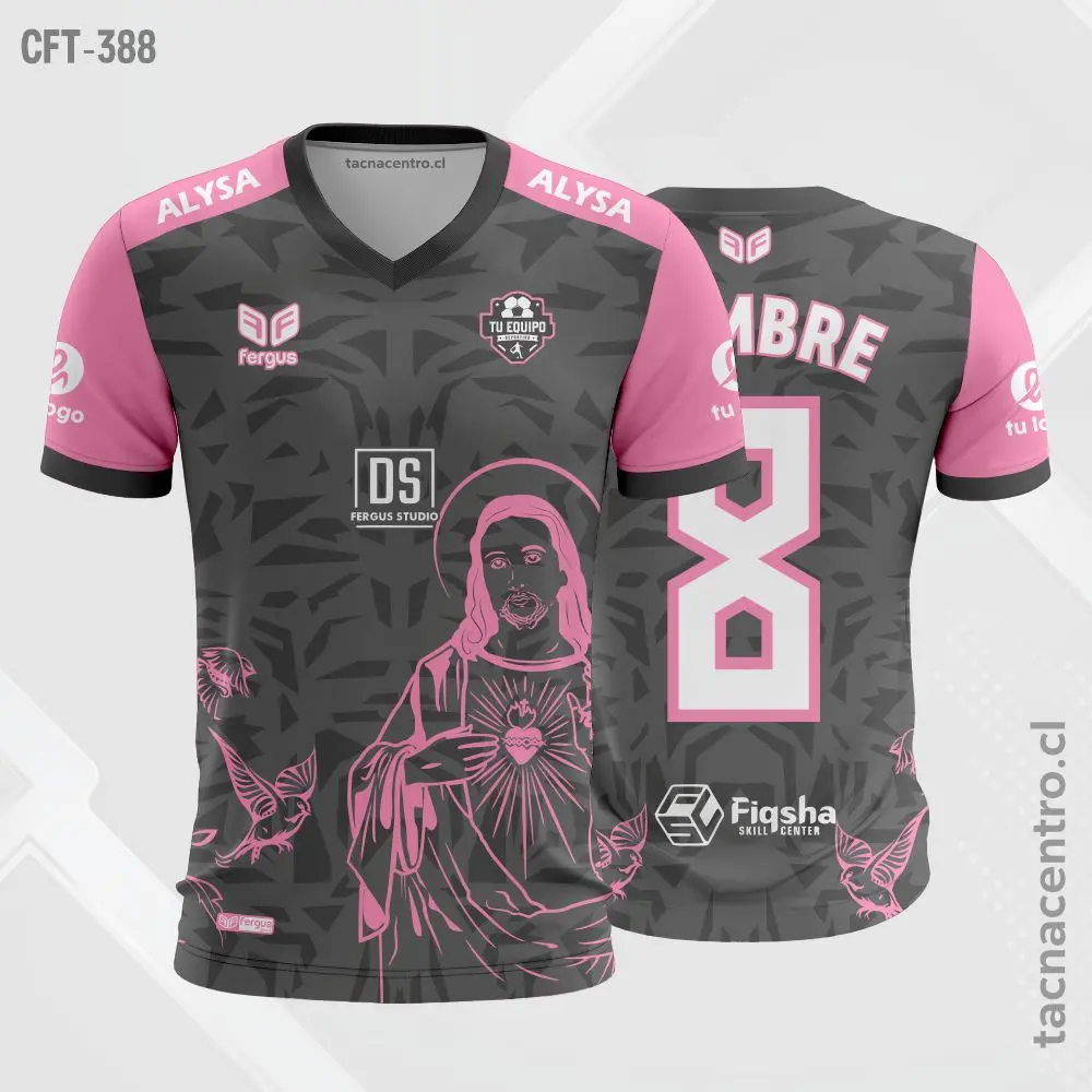 Camiseta de Futbol Gris con rosado
