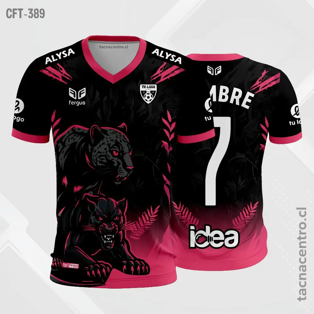 Camiseta de Futbol Negro con fucsia