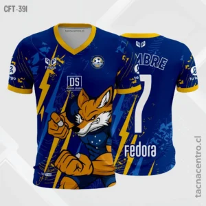 Camiseta de Futbol azul con ribetes naranjas