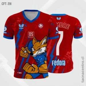 Camiseta de Futbol rojo con ribetes azules