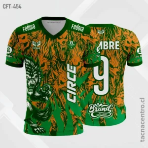 Camiseta de Futbol tela Dri-fit verde y naranja