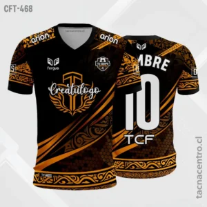 Camiseta de Futbol tela Dri-fit negro con naranja