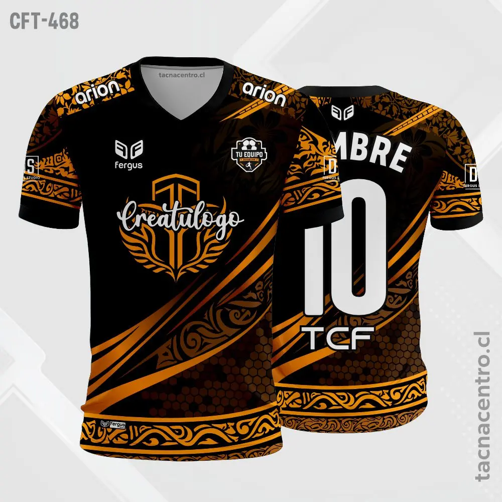 Camiseta de Futbol tela Dri-fit negro con naranja