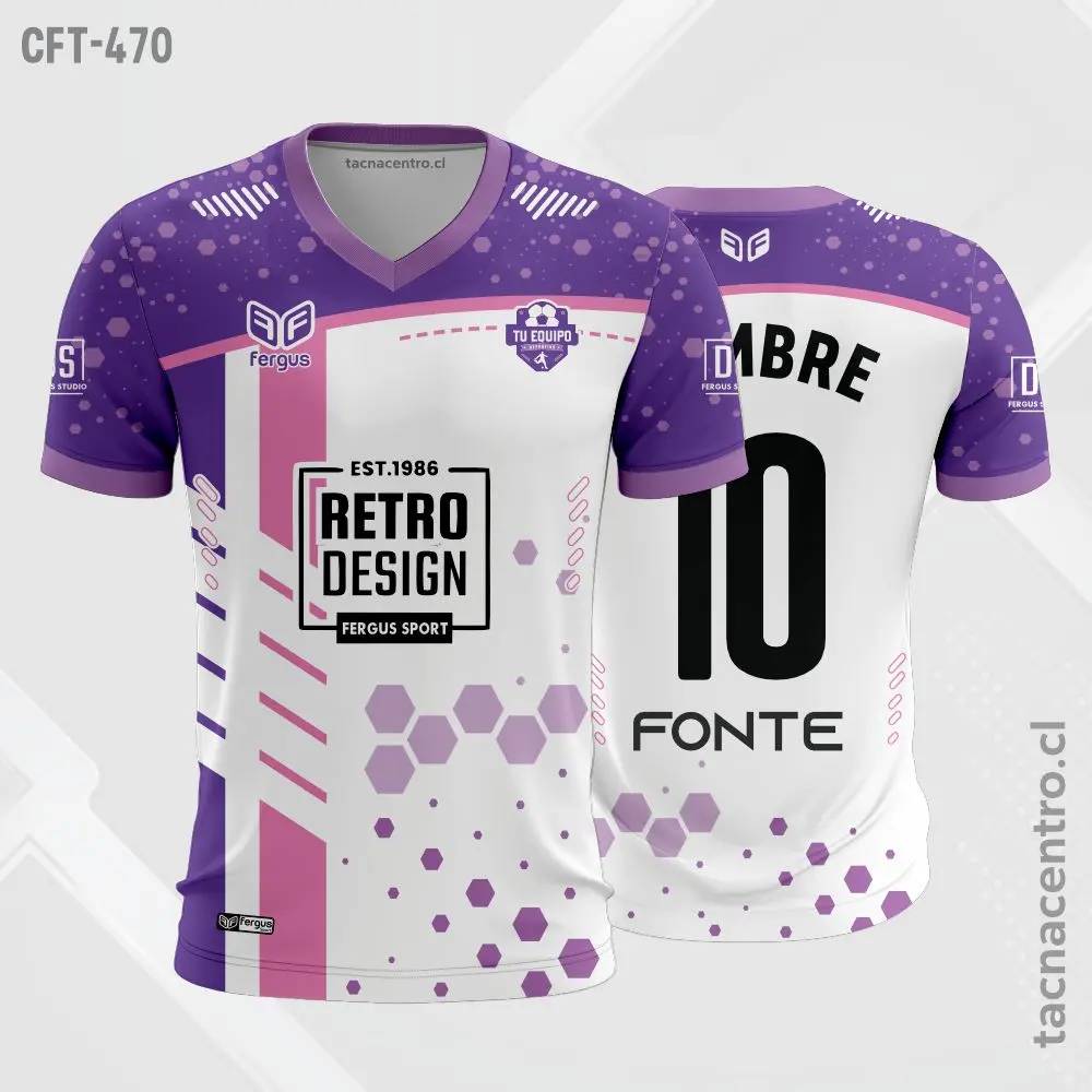 Camiseta de Futbol tela Dri-fit blanco y lila 1 Camiseta de Futbol tela Dri-fit blanco y lila
