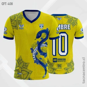Camiseta de Futbol Amarillo y ribetes azules