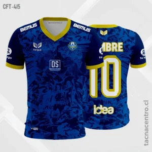 Camiseta de Futbol Azul y ribetes dorados